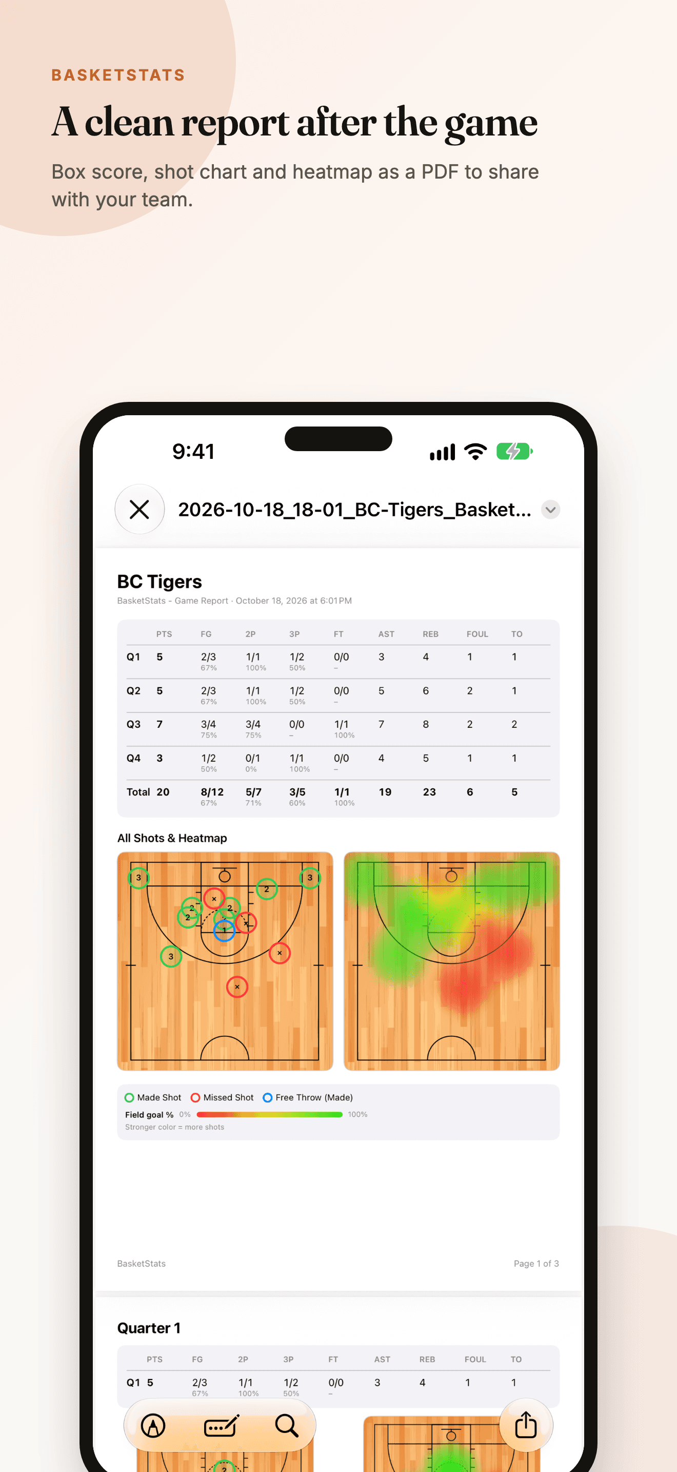 BasketStats PDF game report